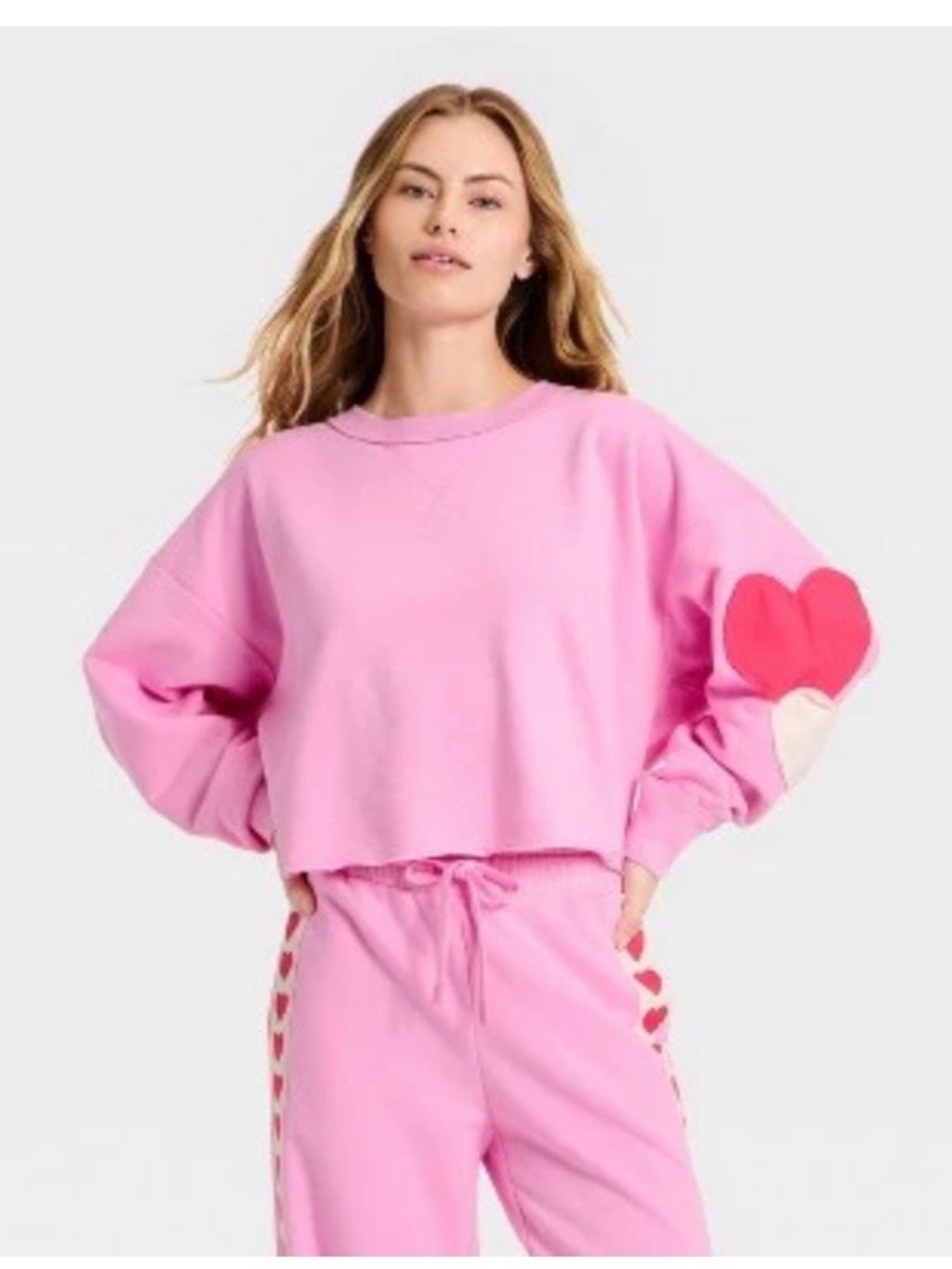 Pink Cropped Crewneck Sweatshirt